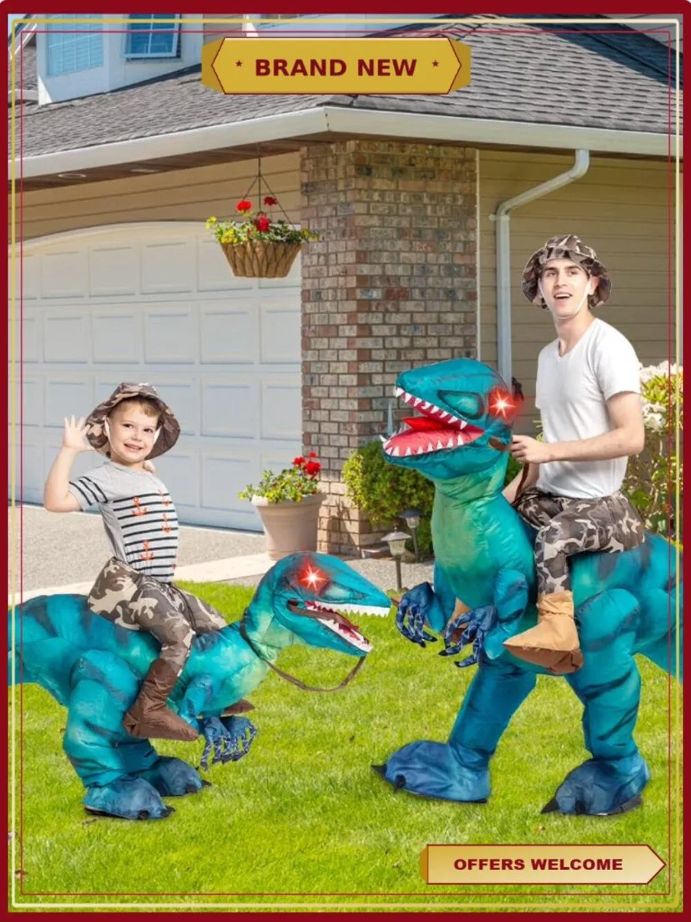 GOOSH Kids Inflatable Dinosaur Costume 55in Halloween Blow Up Suit